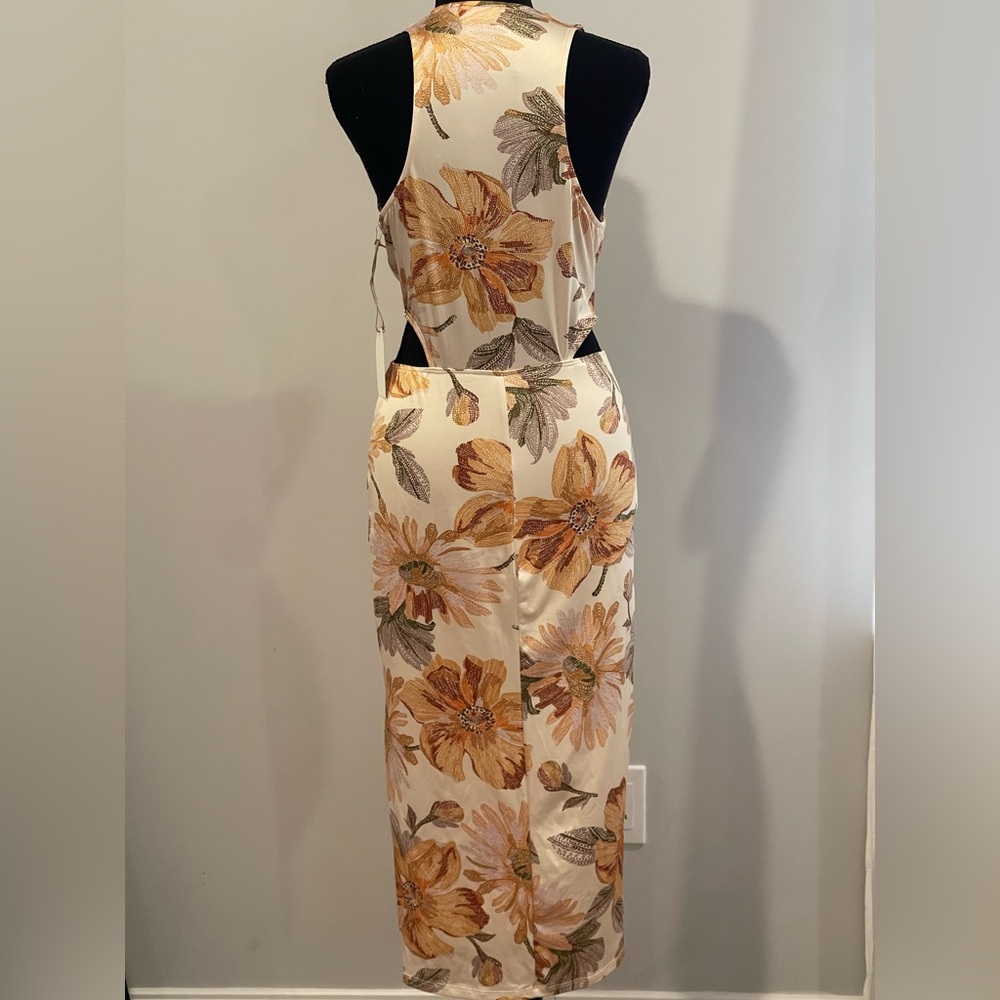 New Chrysanthemum‎ L Floral Cut-Out Maxi Dress w Stretch 810 - Picture 4 of 10
